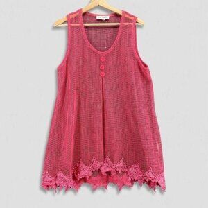Simply Noelle Beach Cover Up Sheer Mesh Embroidered Appliqué Hot Pink Sz M